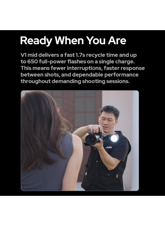 جودوكس فلاش Godox V1N TTL على الكاميرا لكاميرات Nikon – سبيدلايت برأس دائري مع HSS حتى 1/8000 ثانية، بطارية ليثيوم قابلة لإعادة الشحن ونظام لاسلكي 2.4G - Image 5